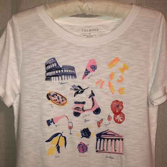 Talbots XS Iconic Italy Short Roll Sleeve Crewneck Graphic Tee - Picture 9 of 16